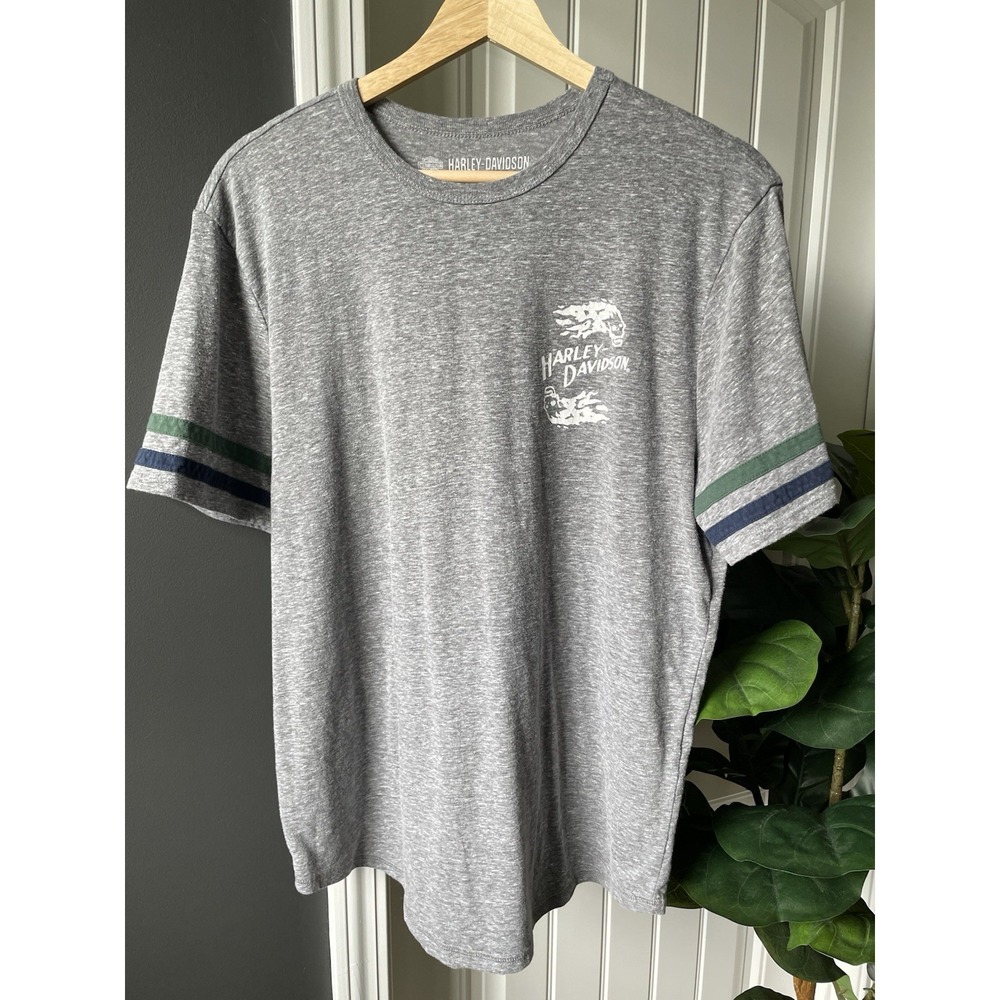 Harley Davidson Mens L Living Fast Slim Fit Tee Heather Grey Stripe 96663-19VM